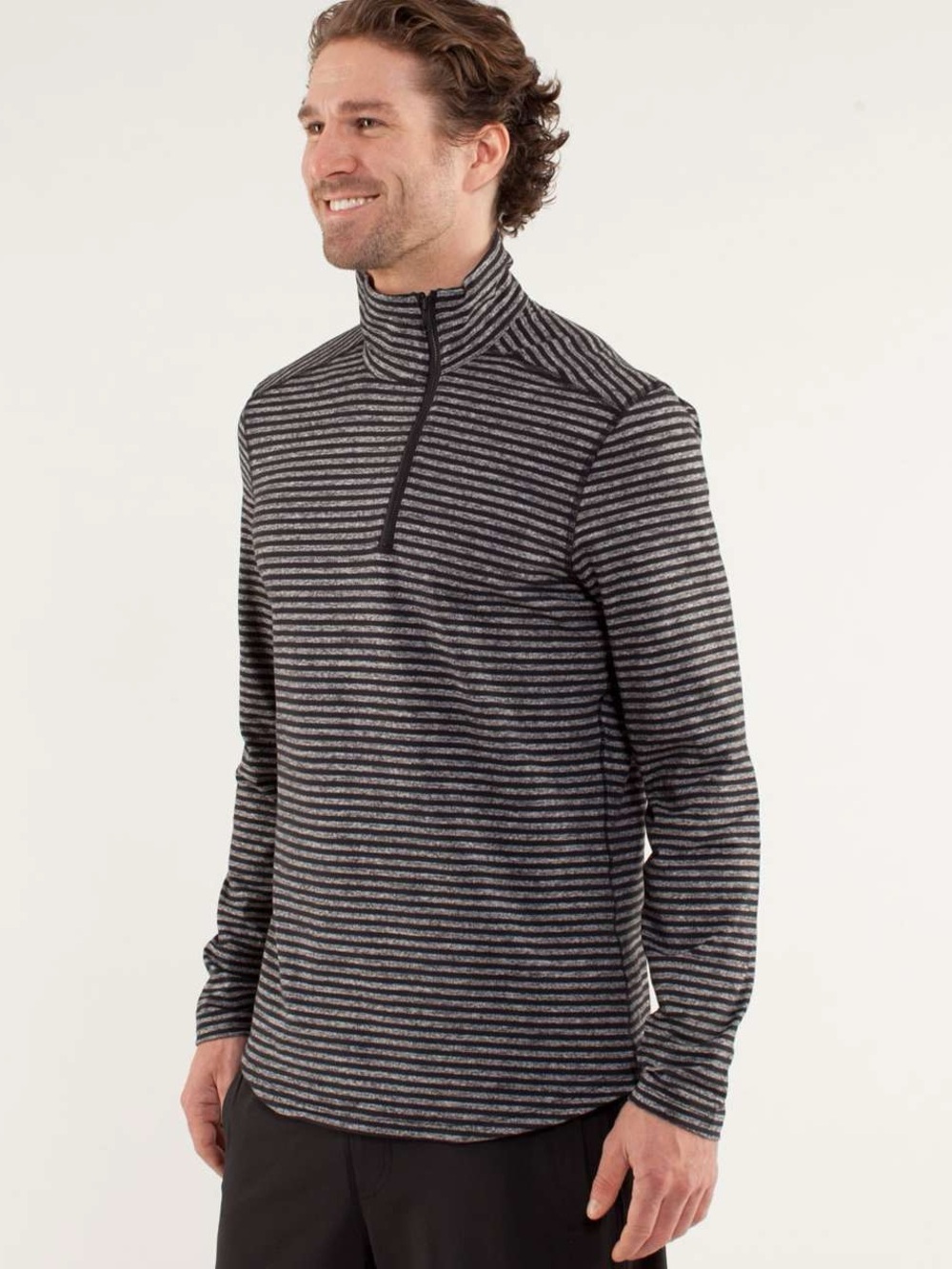 Men's Lululemon Studio 1/2 Zip In Classic Stripe Heathered Black/Black (Size:L)